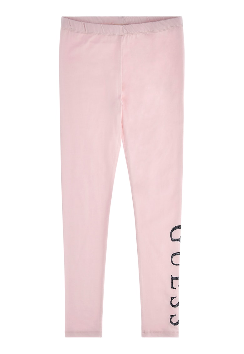 Colanti din amestec de bumbac cu imprimeu logo - Roz pastel