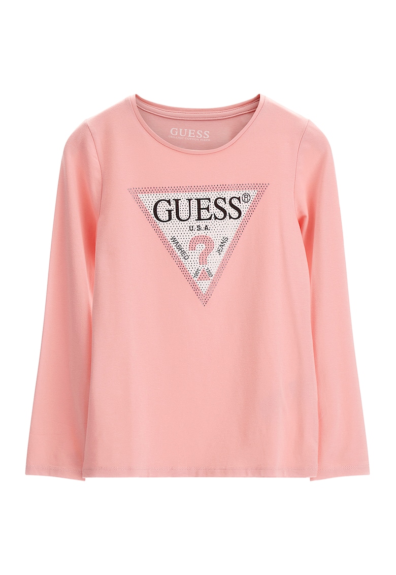 Bluza cu imprimeu logo si strasuri - Roz somon