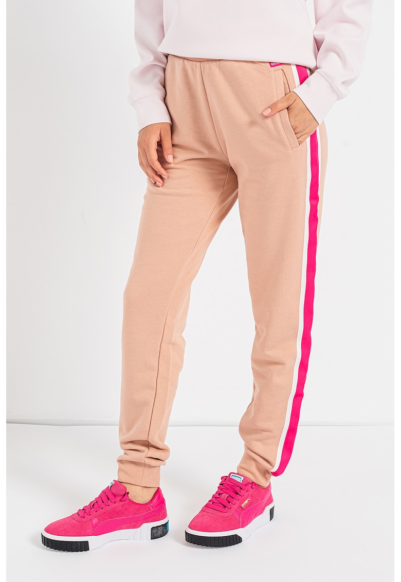 Pantaloni cu benzi laterale contrastante pentru fitness - Alb/Fucsia/Maro nisip
