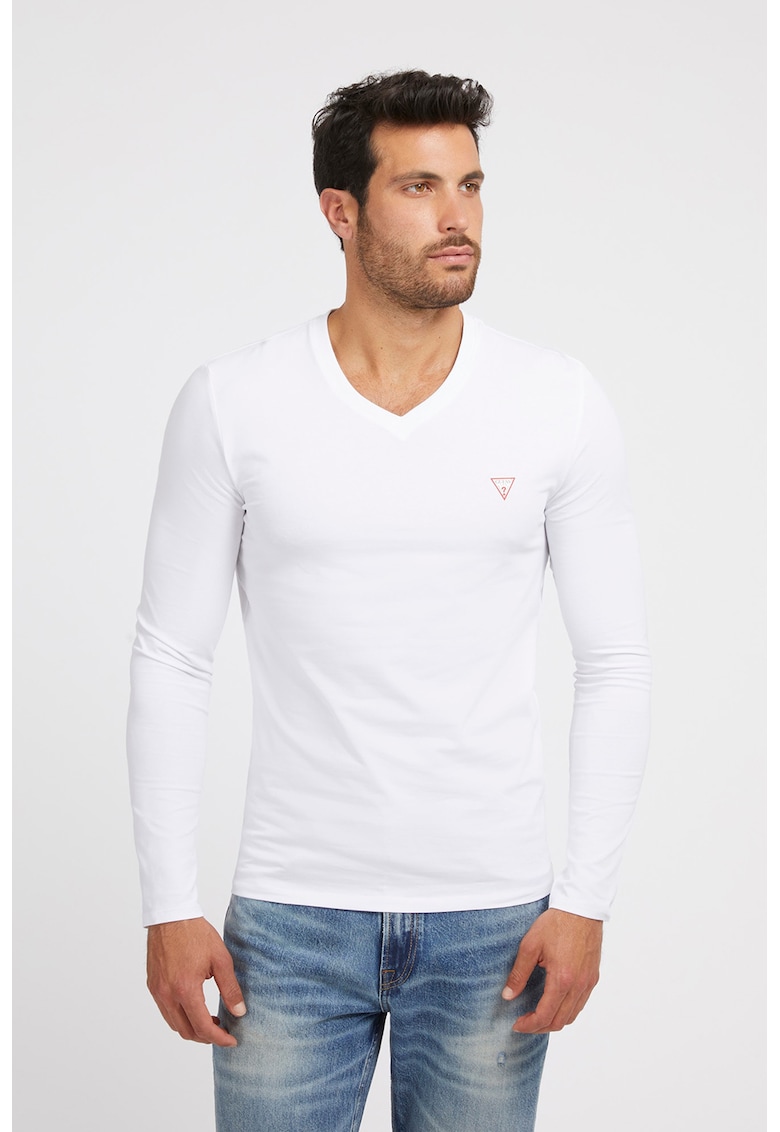 Bluza slim-fit cu decolteu in V - Alb optic