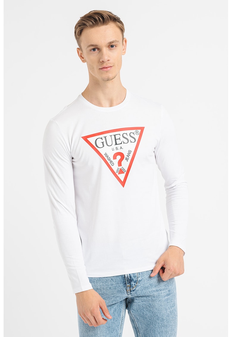 Bluza slim fit de bumbac cu imprimeu logo - Rosu/Alb