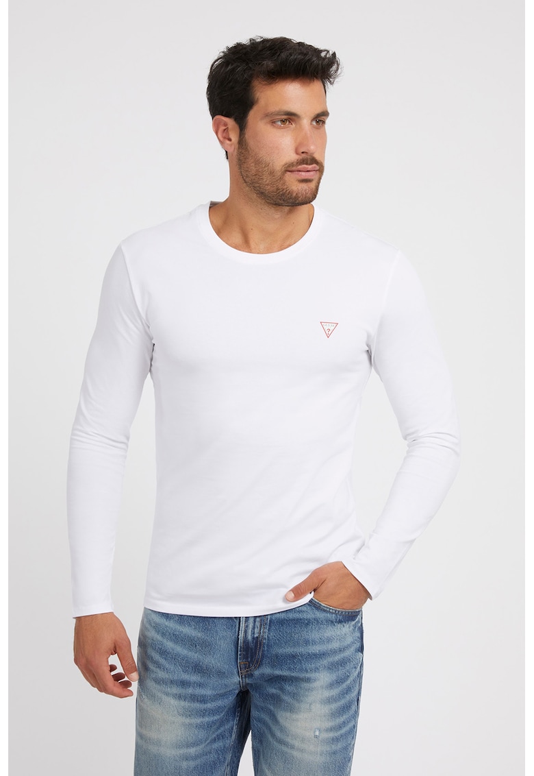 Bluza slim fit cu logo discret - Alb optic