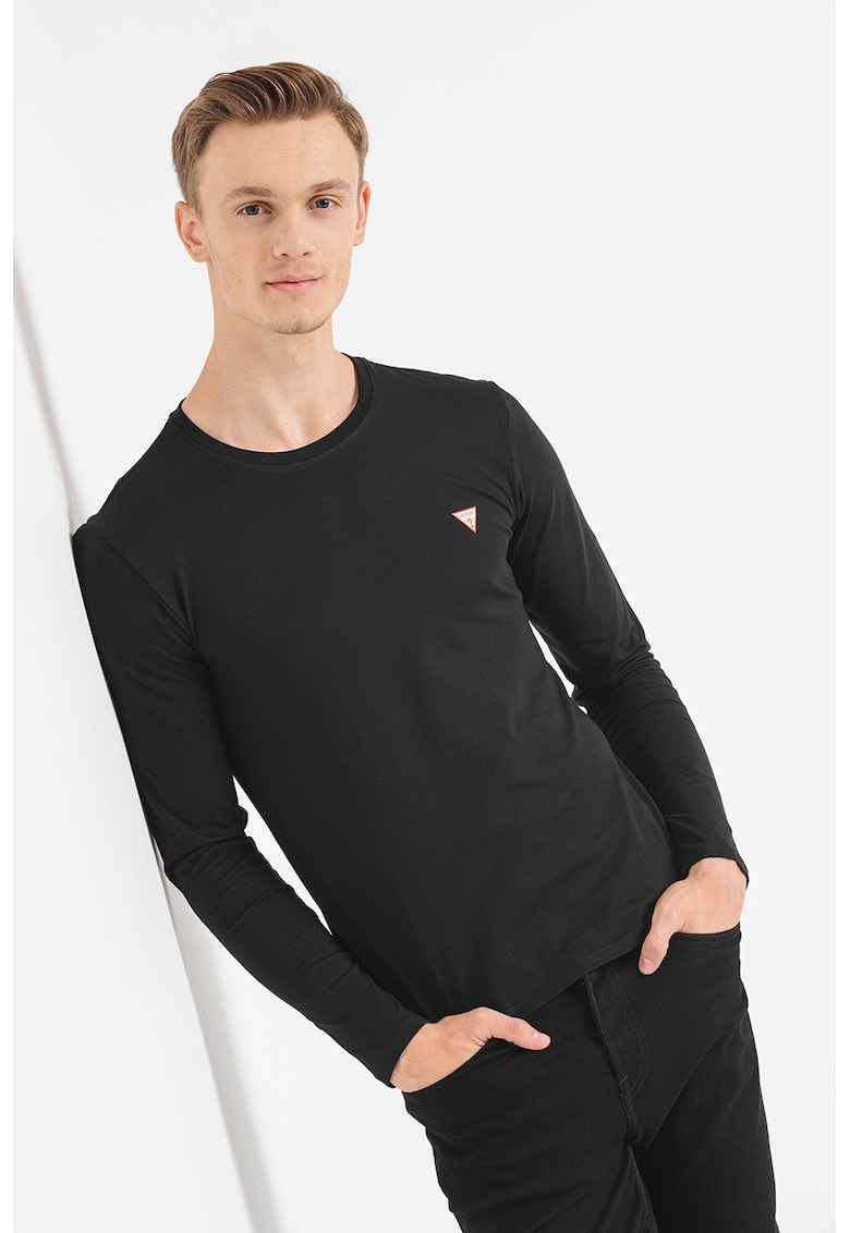 Bluza slim fit cu logo discret - Negru
