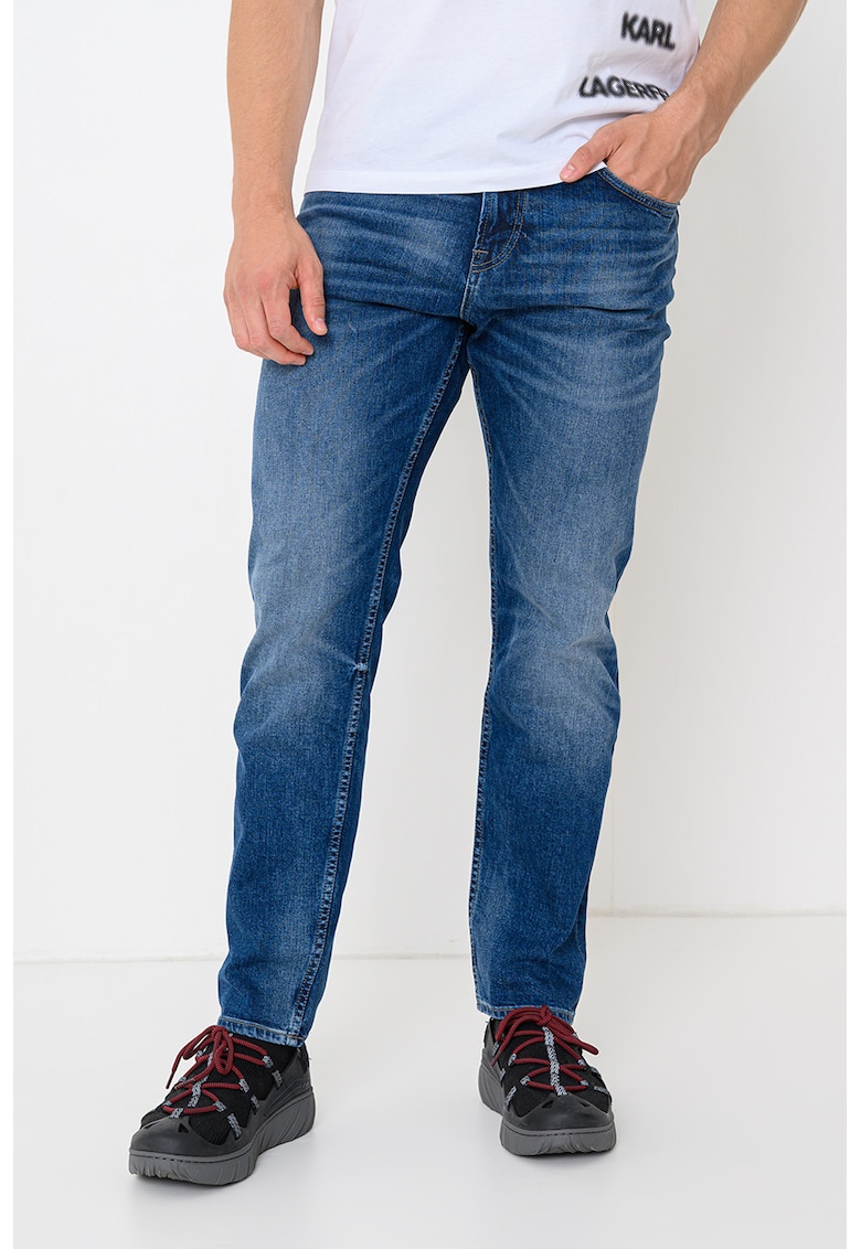 Blugi regular fit cu aspect decolorat - Albastru royal