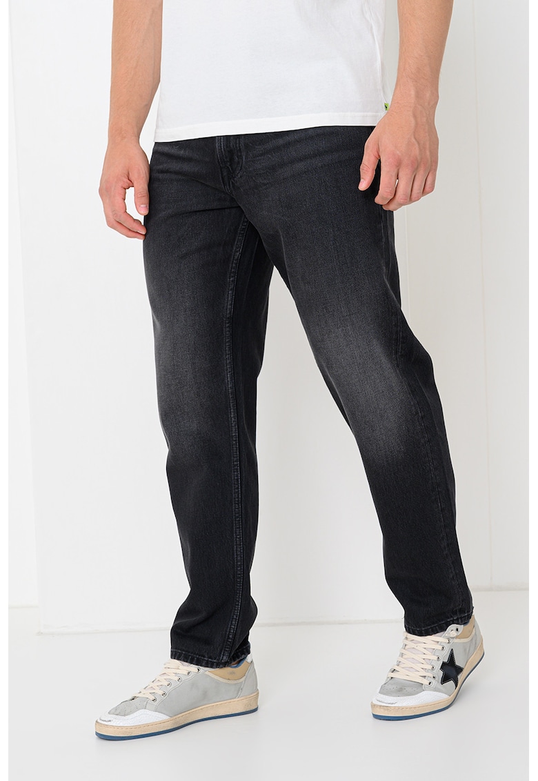 Blugi relaxed fit cu aspect decolorat - Negru