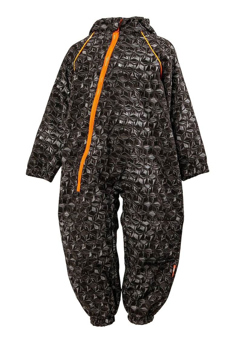 Salopeta impermeabila cu gluga Softshell - Negru stins/Portocaliu mandarina