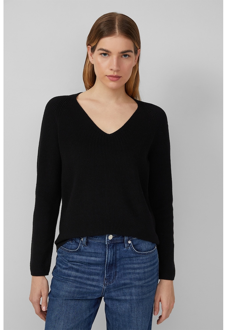 Pulover regular-fit cu decolteu in V - Negru