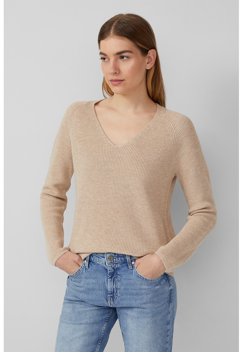Pulover regular-fit cu decolteu in V - Bej