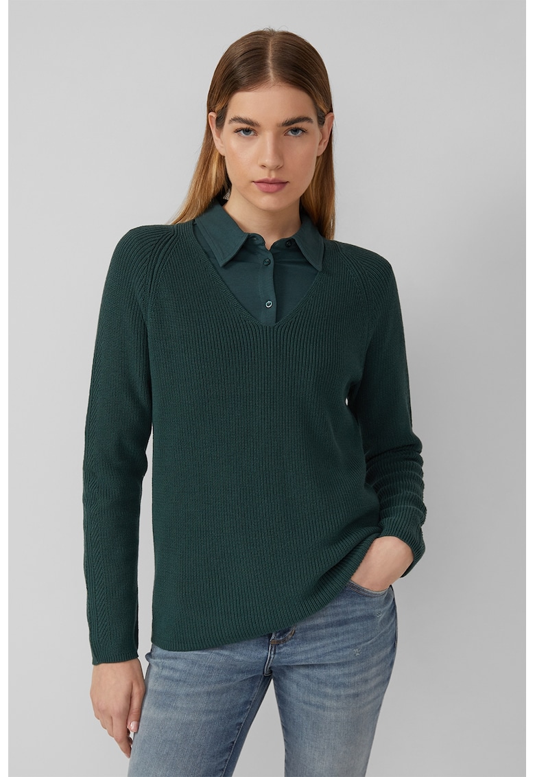 Pulover regular-fit cu decolteu in V - Verde inchis