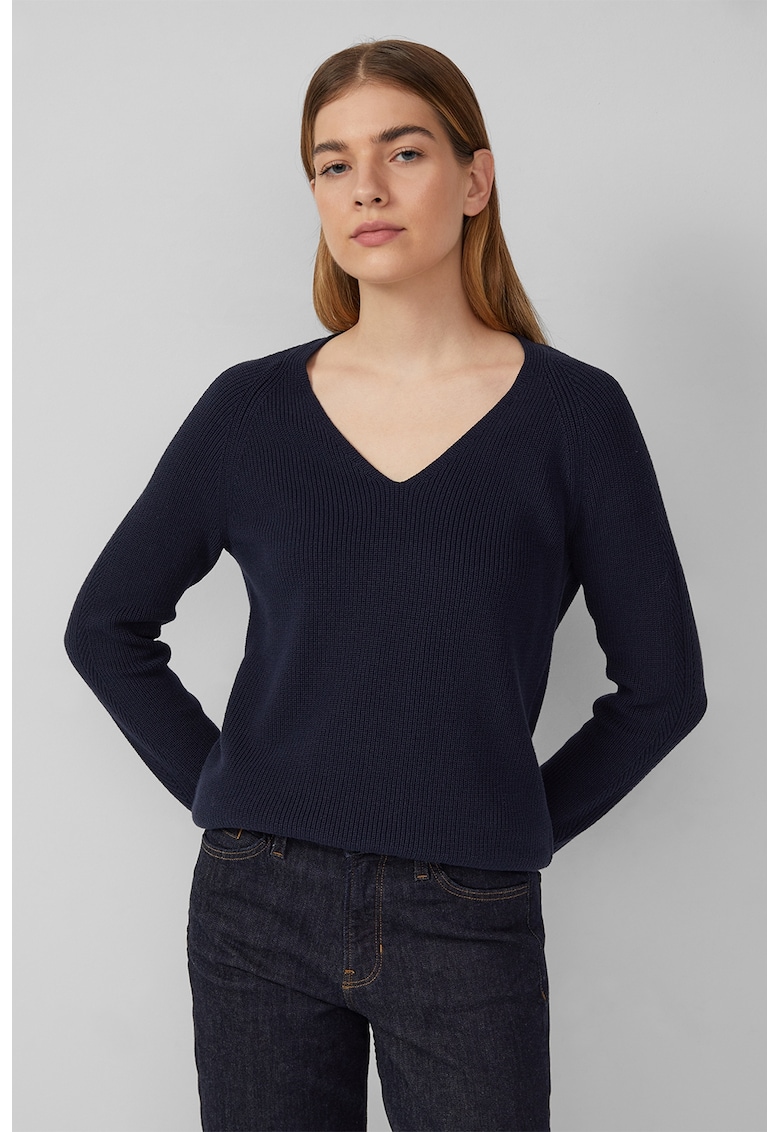 Pulover regular-fit cu decolteu in V - Bleumarin