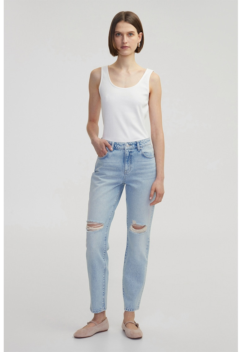 Blugi mom-fit cu aspect deteriorat - Albastru deschis