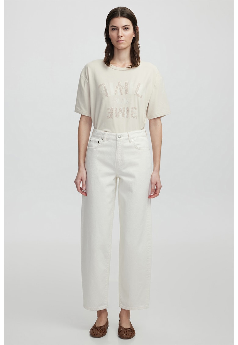 Blugi crop cu talie inalta - Crem