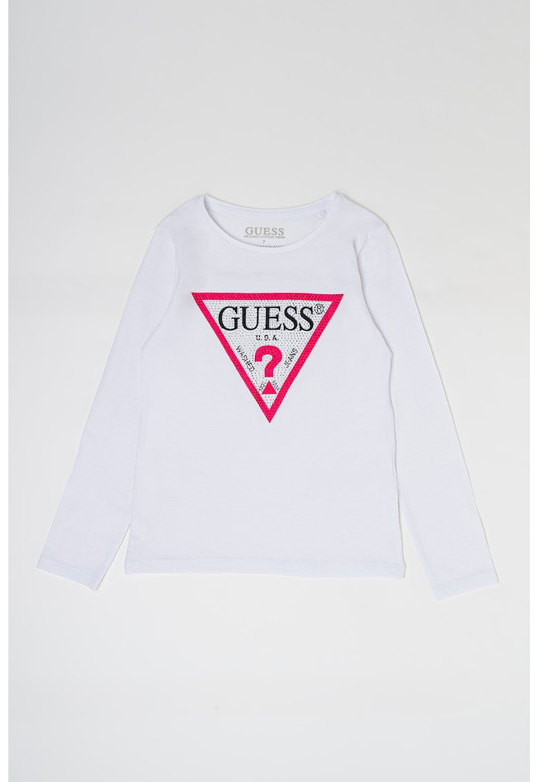 Bluza cu imprimeu logo si strasuri - Alb optic