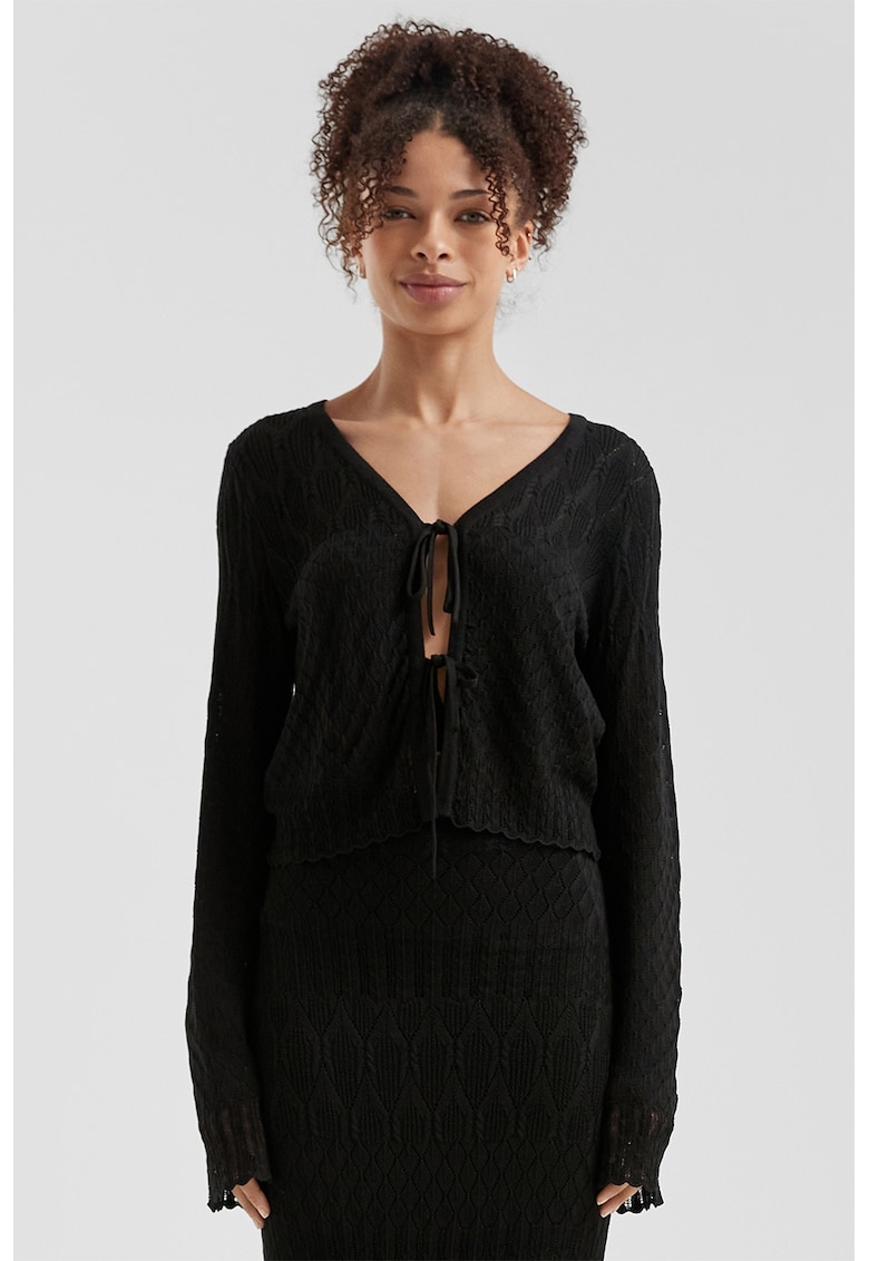 Cardigan fara inchidere cu prindere frontala - Negru