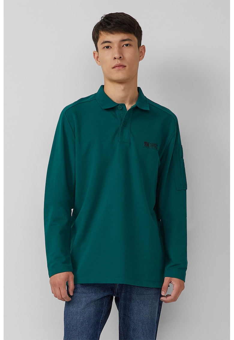 Bluza polo cu fenta cu nasturi - Verde aquamarin