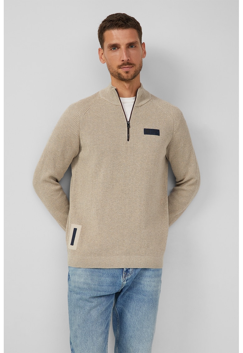 Pulover cu fermoar contrastant - Maro taupe deschis
