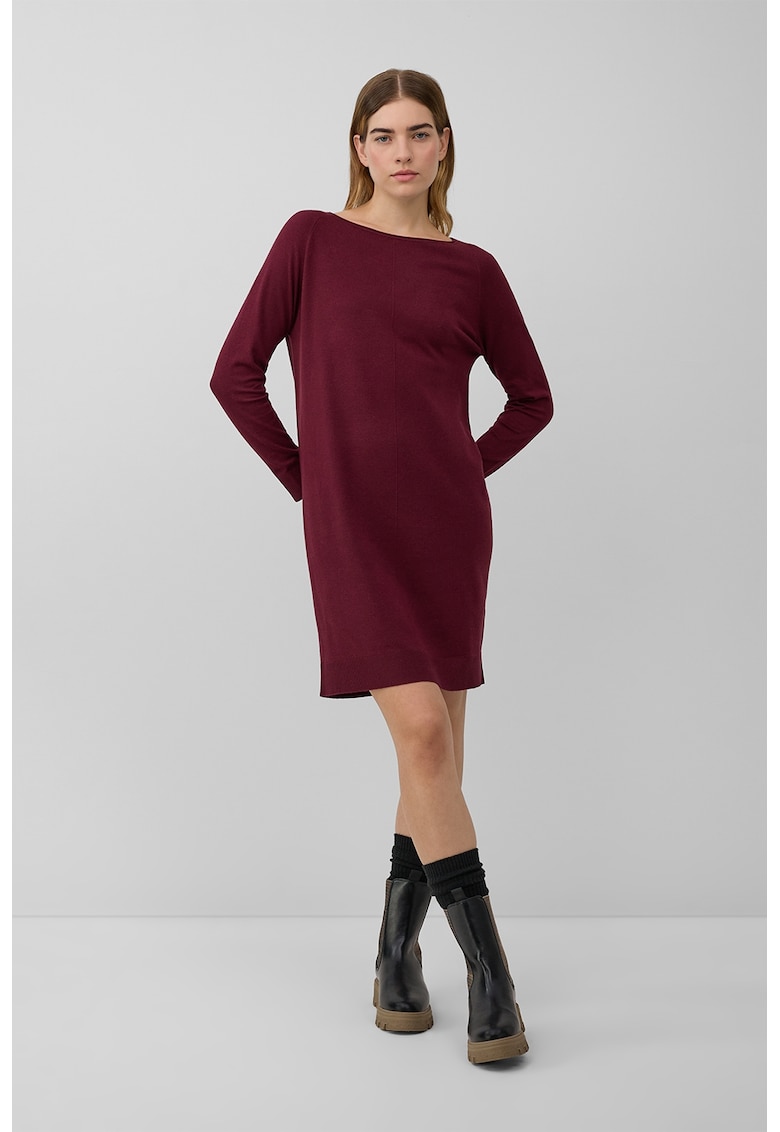 Rochie dreapta tricotata fin cu decolteu barcuta - Rosu inchis