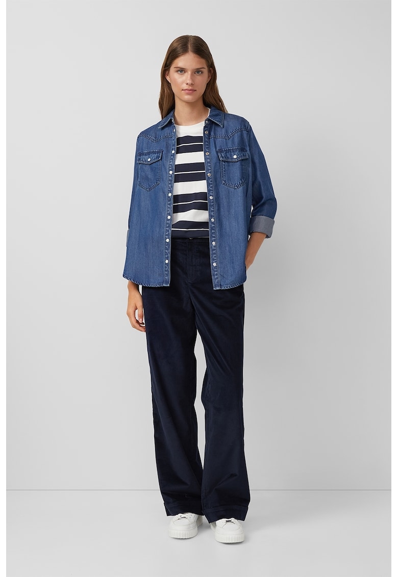 Pantaloni uni cu talie inalta - Bleumarin