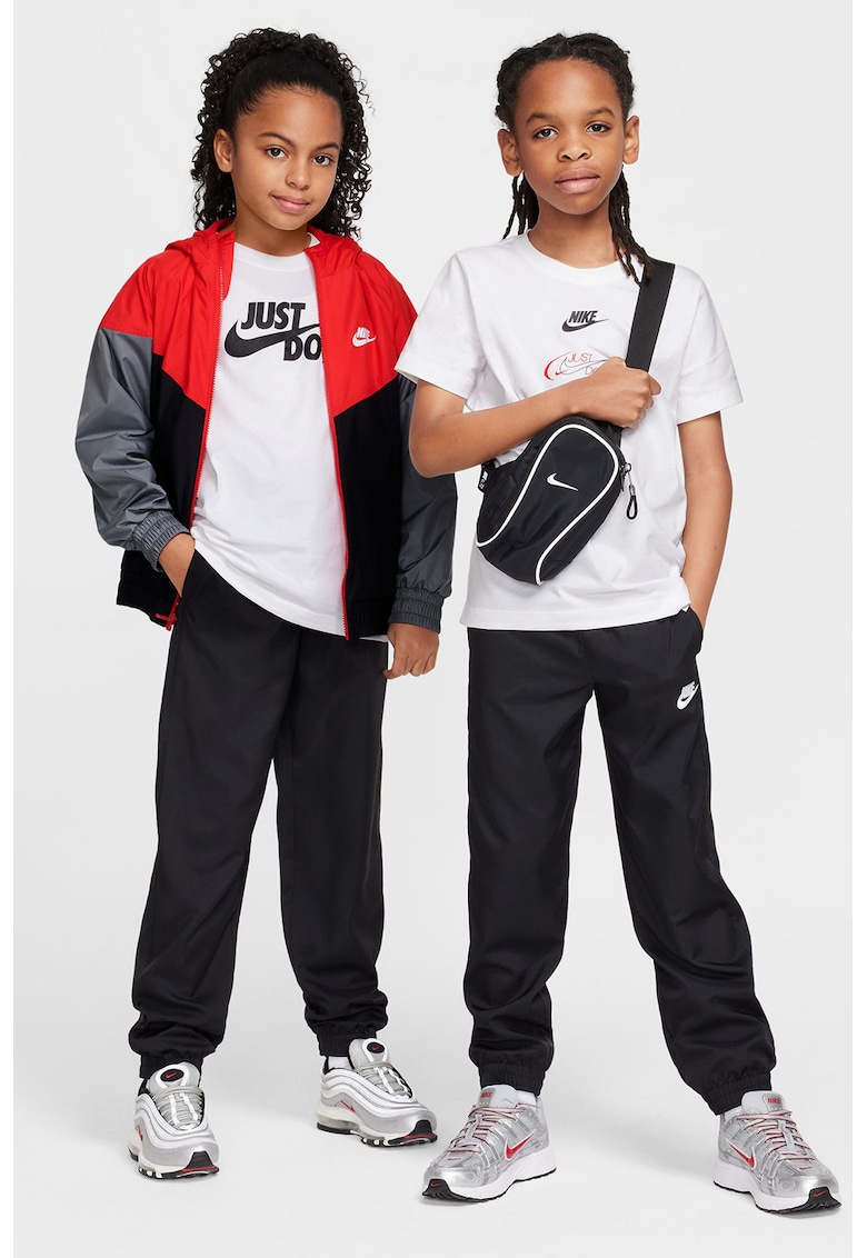 Pantaloni de trening cu logo si model unisex - Alb/Negru