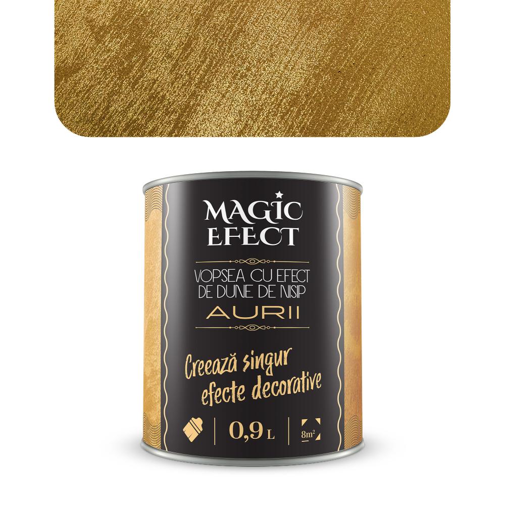 Pachet vopsea decorativa cu efect de dune de nisip Magic Efect Ultra Gold, pe baza de apa, 0.9 l, 1 + 1 + pensula