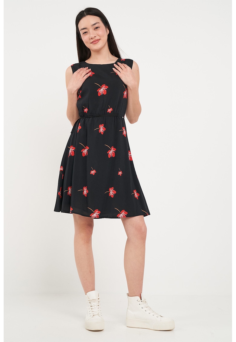 Rochie scurta cu croiala A si model floral - Rosu/Alb/Negru