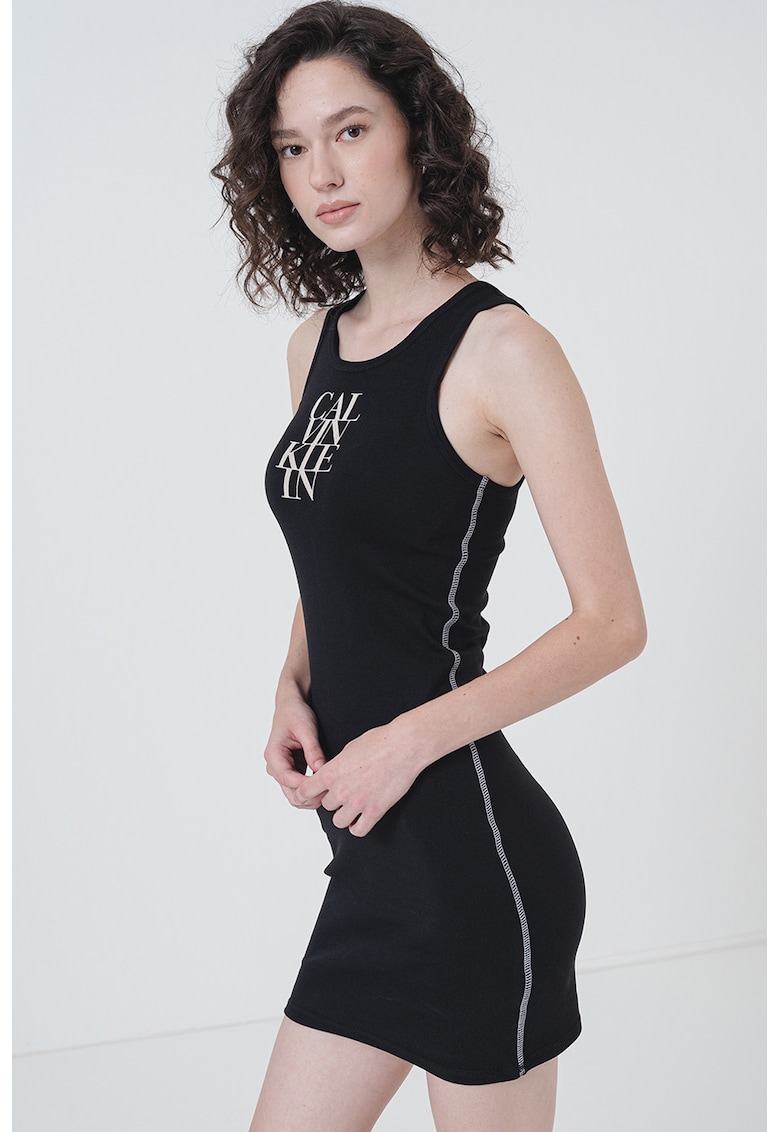 Rochie slim fit cu cusaturi contrastante - Alb/Negru