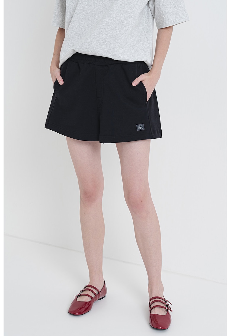 Pantaloni scurti din bumbac cu logo discret - Negru