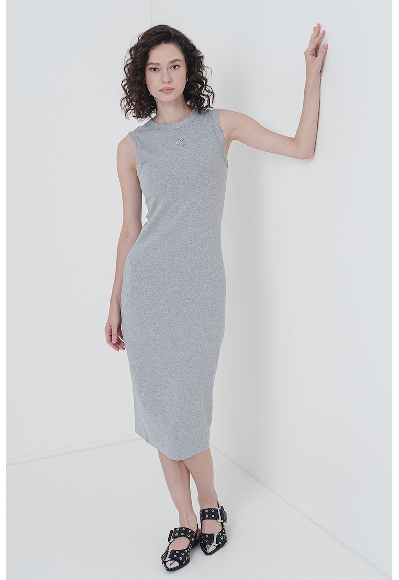 Rochie midi cu decolteu la baza gatului - Gri deschis