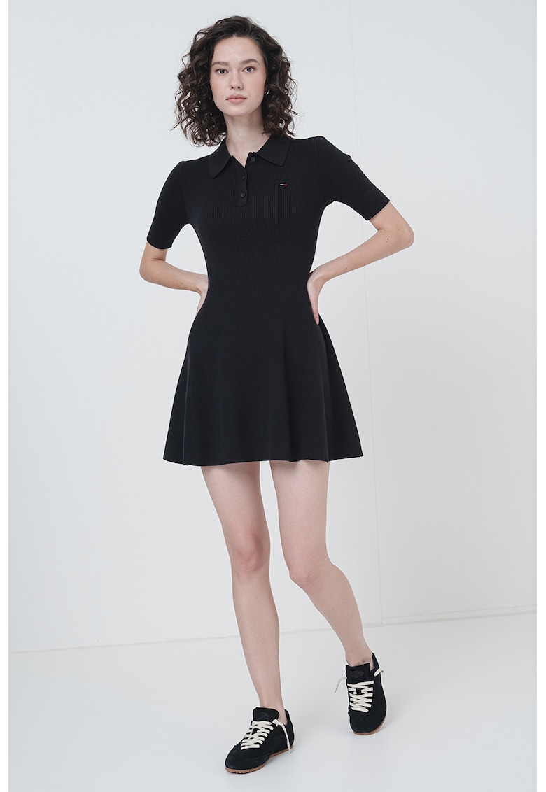 Rochie polo slim fit din bumbac - Negru
