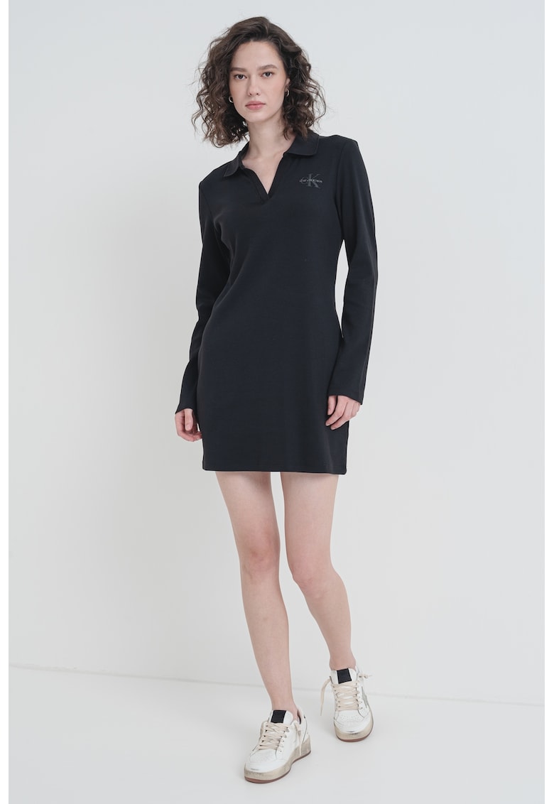 Rochie mini polo cu maneci lungi - Negru