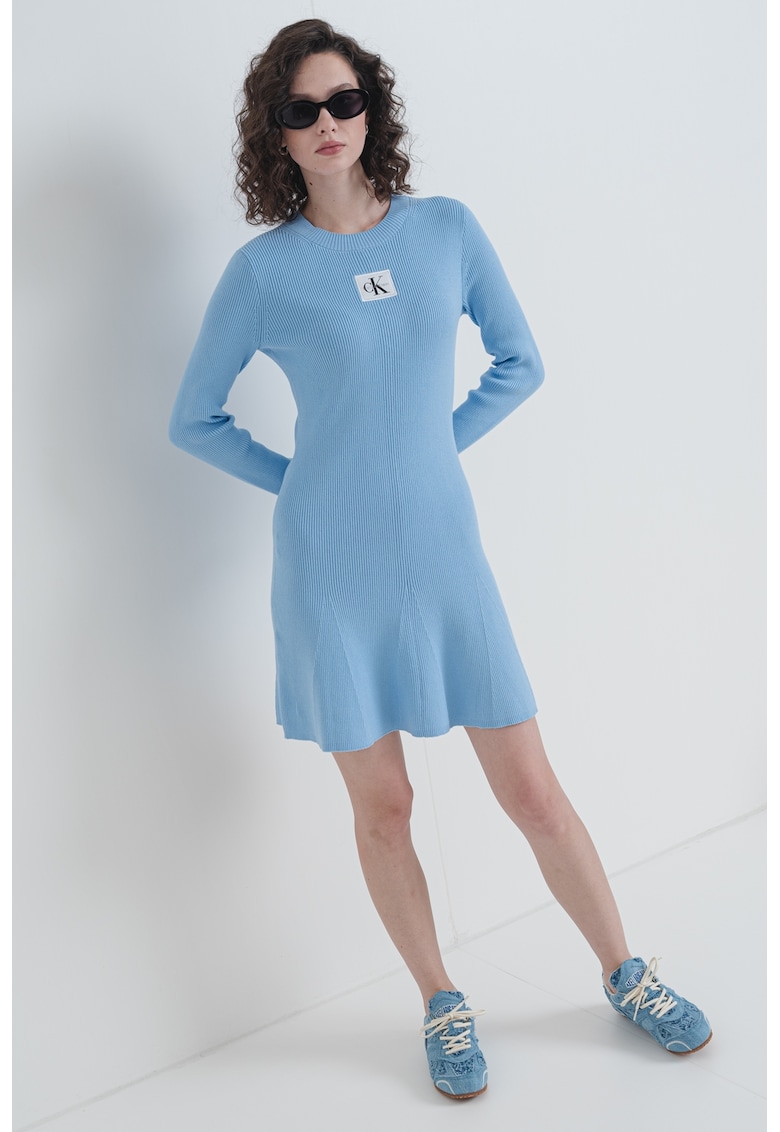 Rochie striata cu logo - Albastru azur