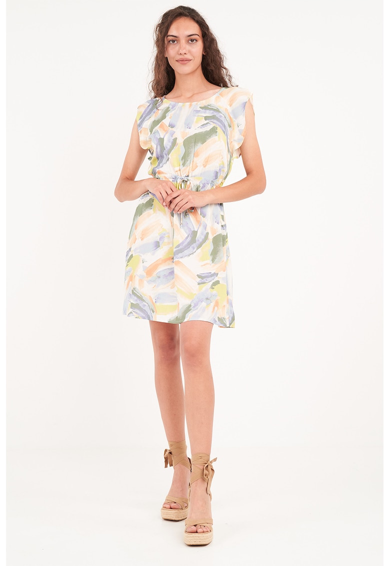 Rochie mini cu imprimeu si decolteu rotund - Multicolor