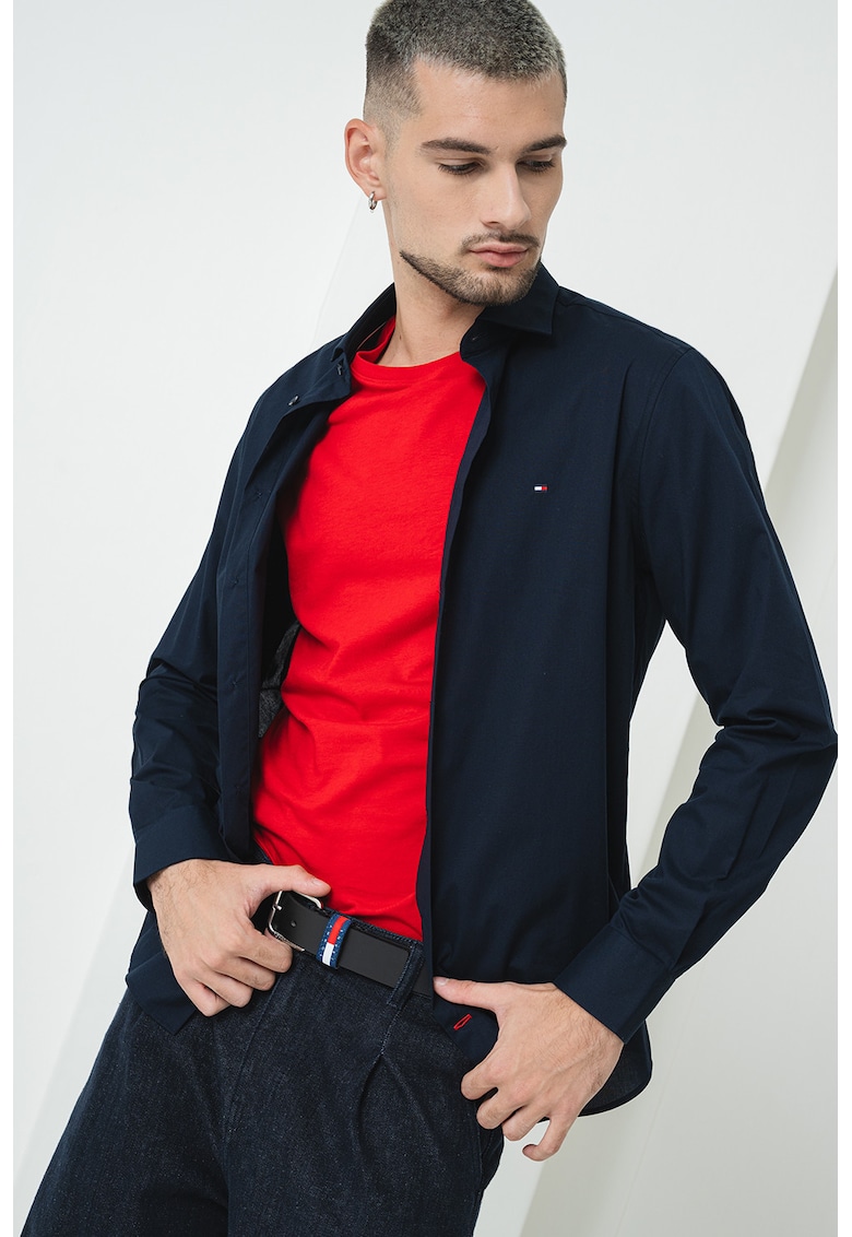 Camasa slim fit din amestec de bumbac - Albastru ultramarin/Albastru