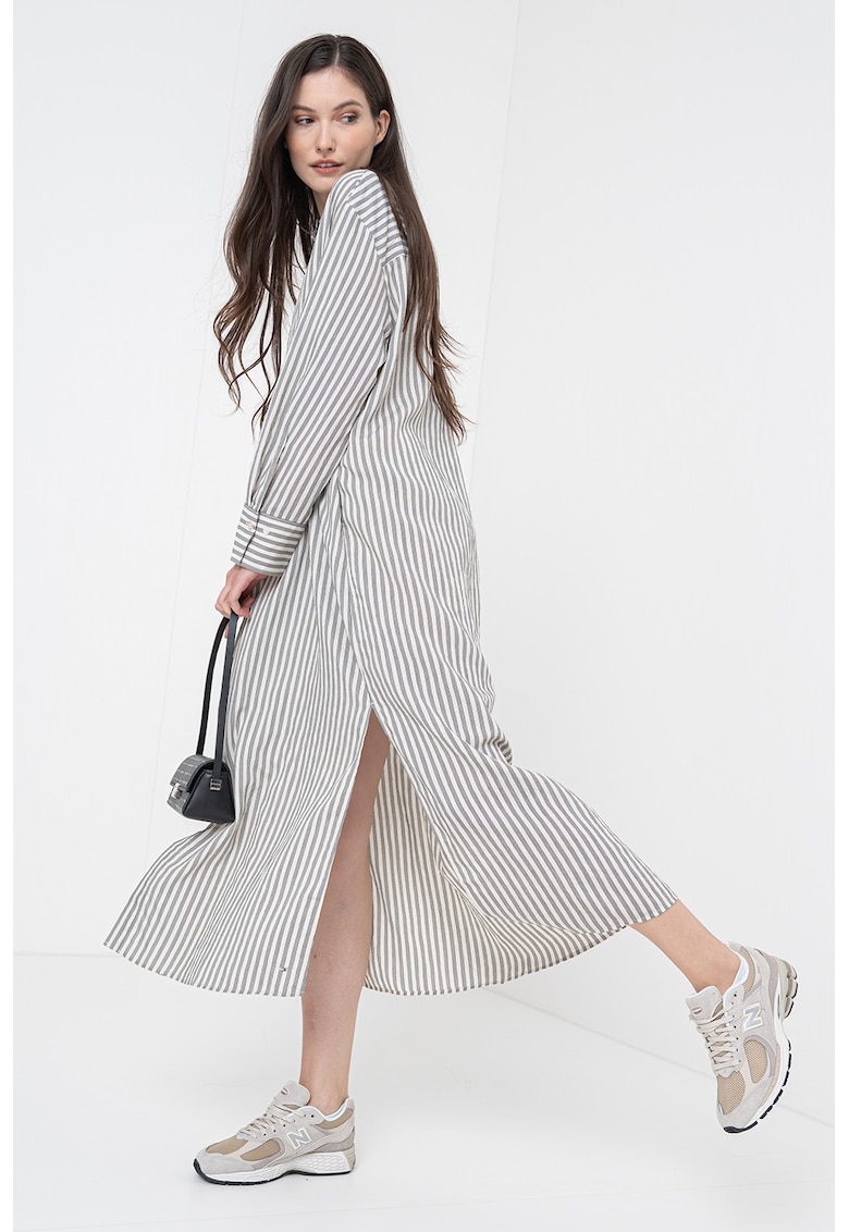 Rochie-camasa supradimensionata cu dungi - Negru/Gri cenusiu