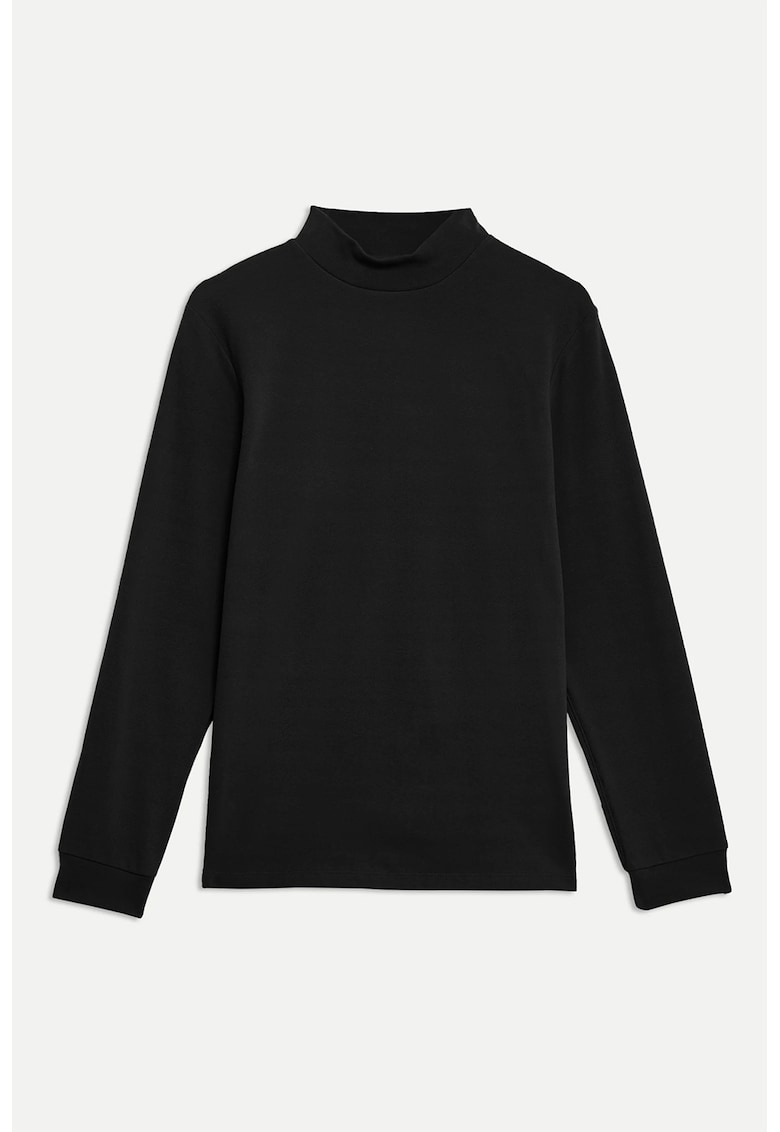 Bluza din amestec de bumbac cu guler scurt - Negru