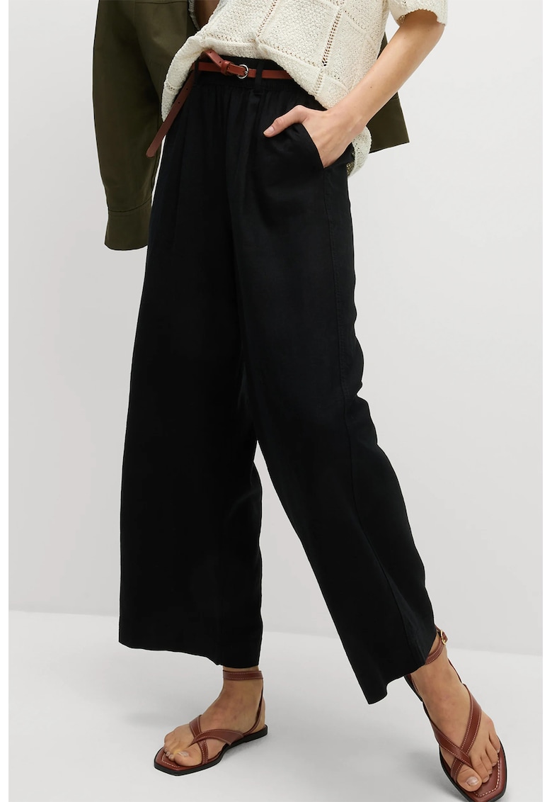 Pantaloni drepti din amestec de in - Negru