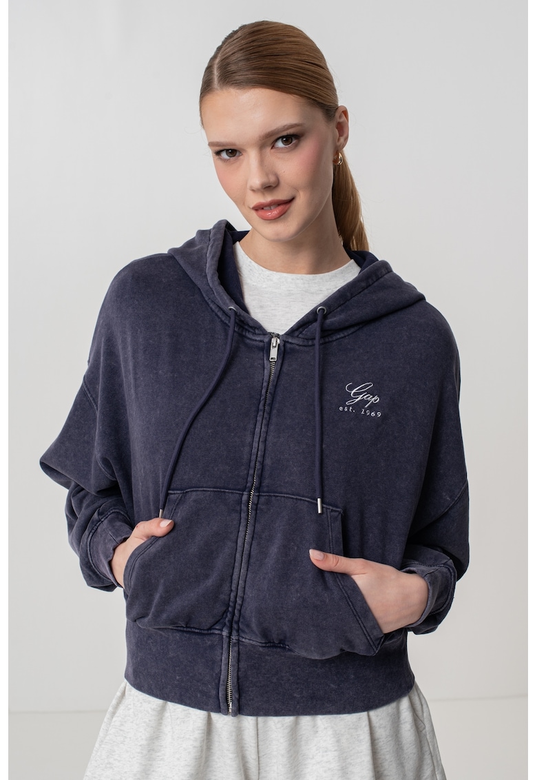 Hanorac cu aspect decolorat - Albastru indigo