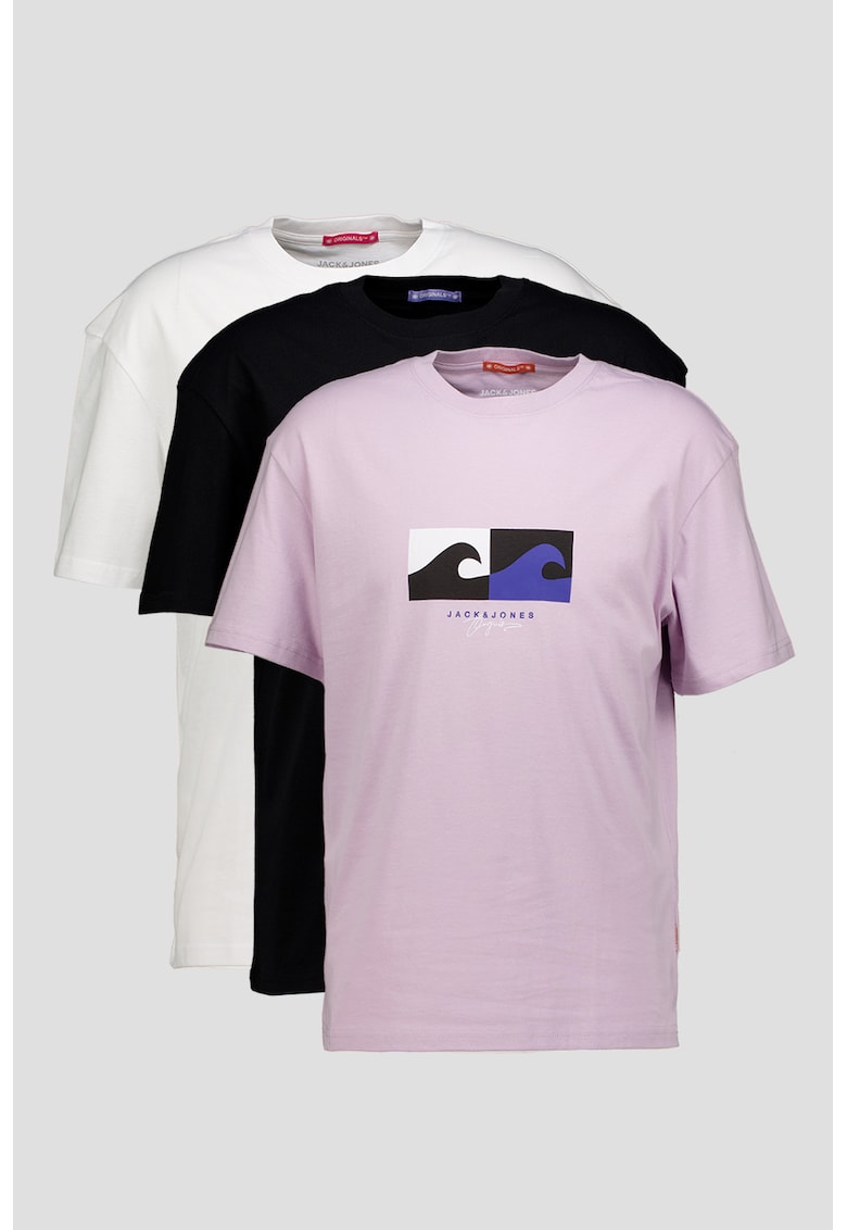 Set de tricouri de bumbac Marbella - 3 piese - Alb/Negru/Violet prafuit