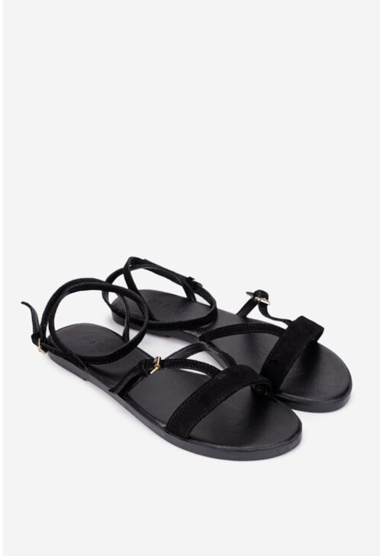Sandale dama negre din piele intoarsa cu barete subtiri