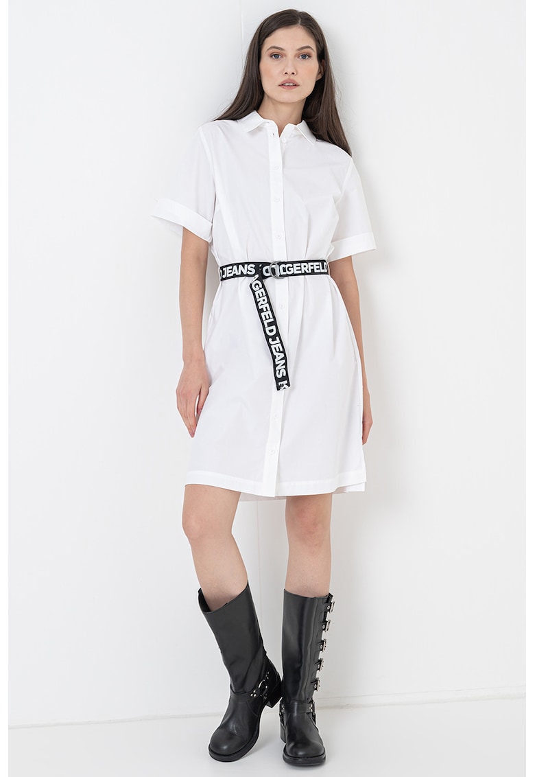 Rochie-camsa cu o curea cu model logo - Alb optic