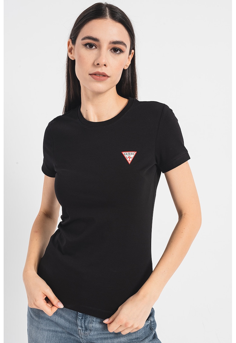Tricou slim fit cu logo - Negru
