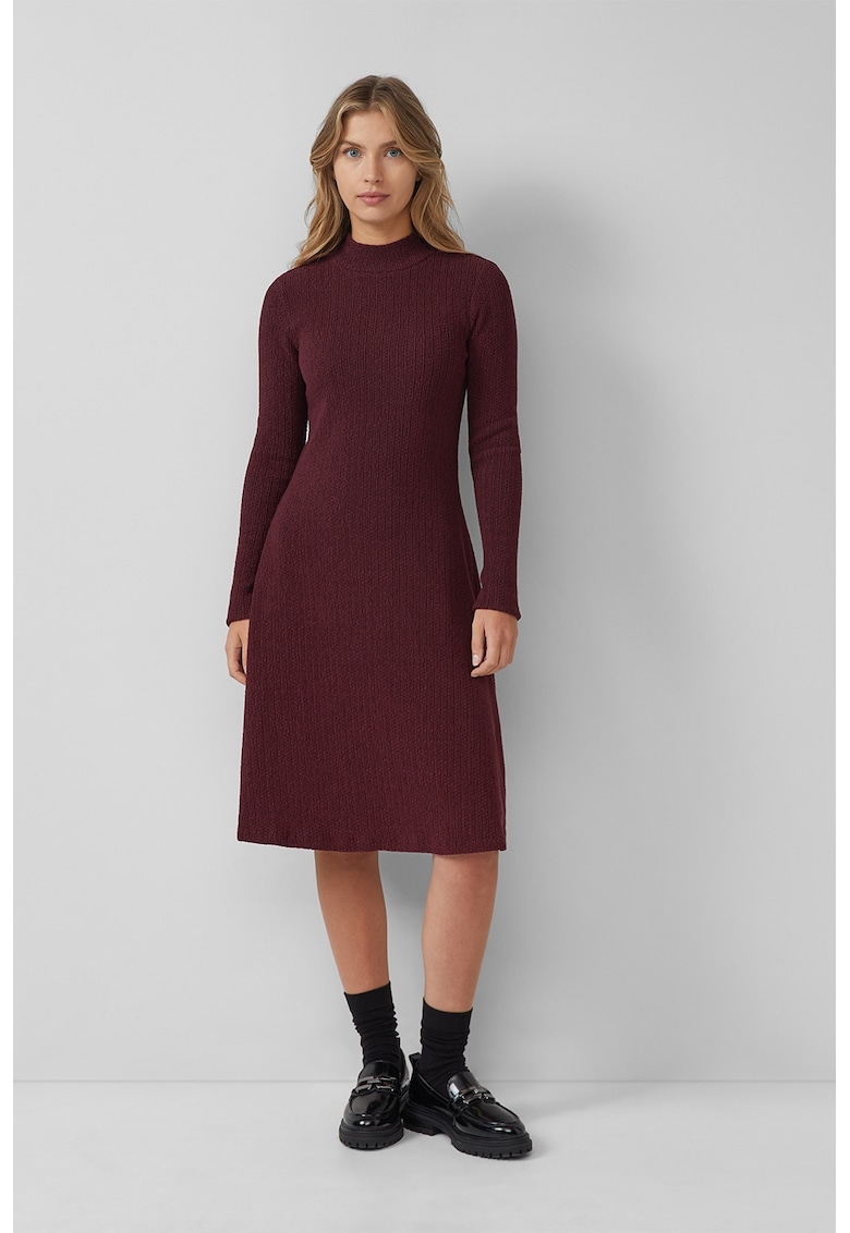 Rochie texturata cu maneci lungi - Rosu inchis