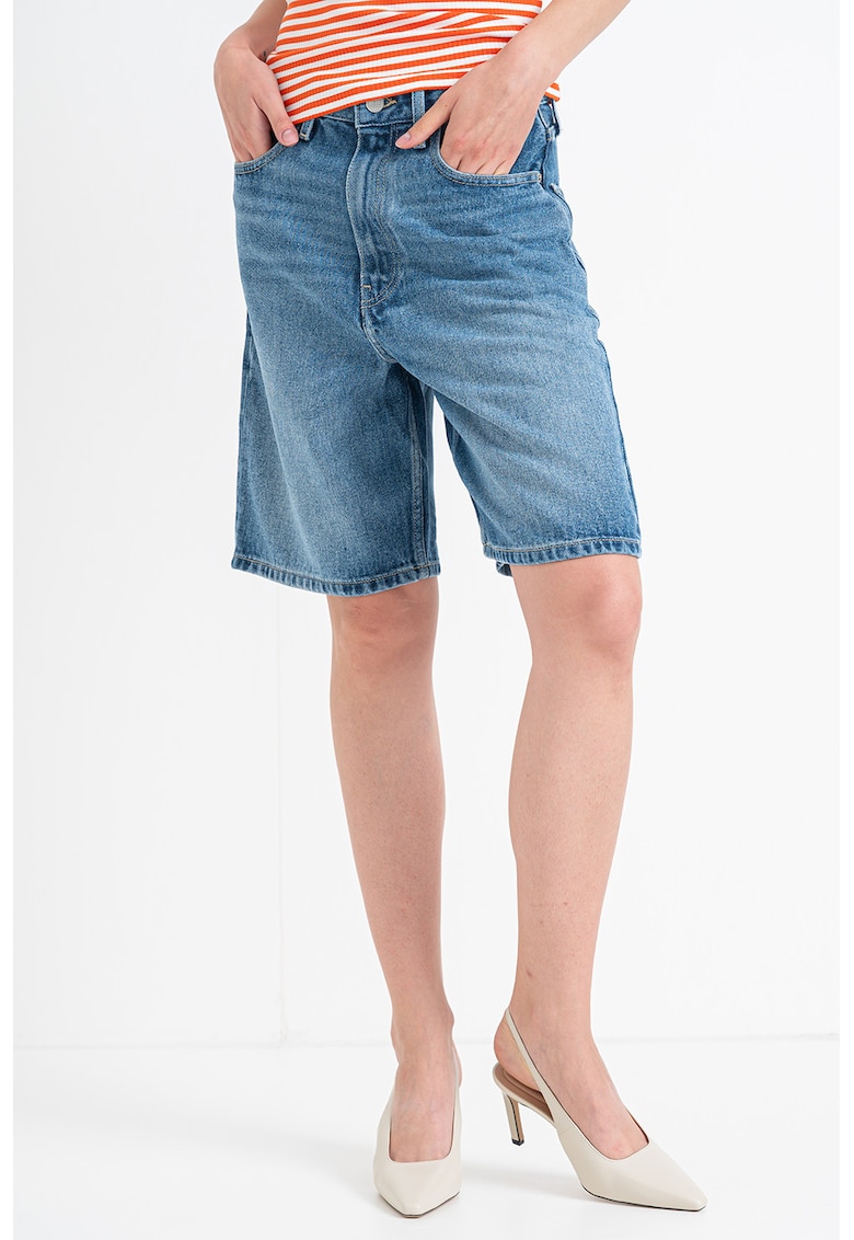 Bermude din denim cu talie inalta - Albastru deschis