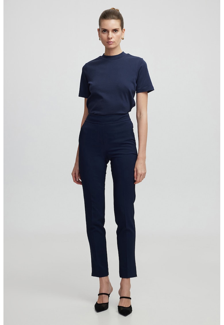 Pantaloni uni skinny cu talie inalta - Bleumarin