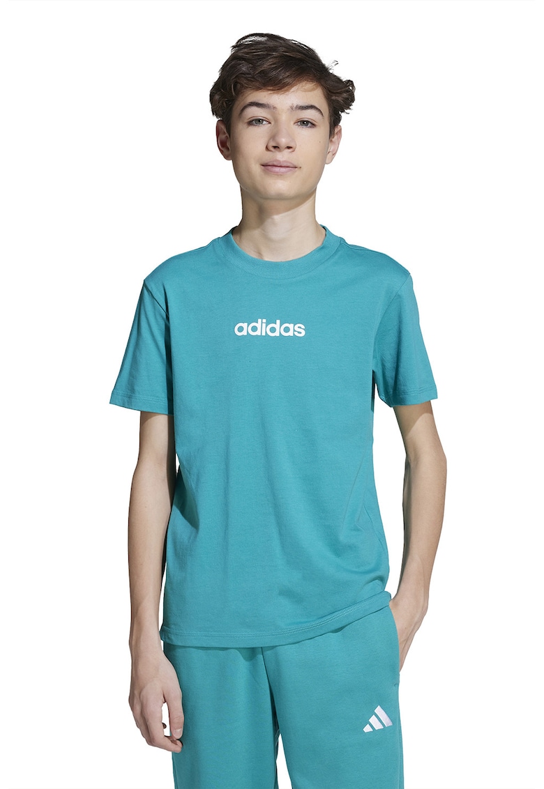 Tricou cu decolteu la baza gatului si logo pe piept - Turcoaz