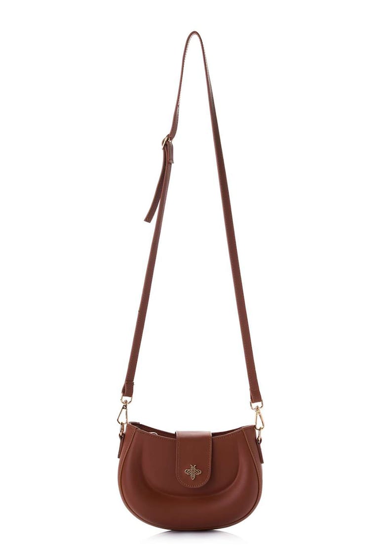 Geanta crossbody de piele ecologica cu logo metalic - Maro scortisoara