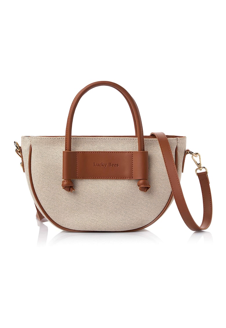 Geanta crossbody cu garnituri din piele ecologica - Maro scortisoara/Bej deschis