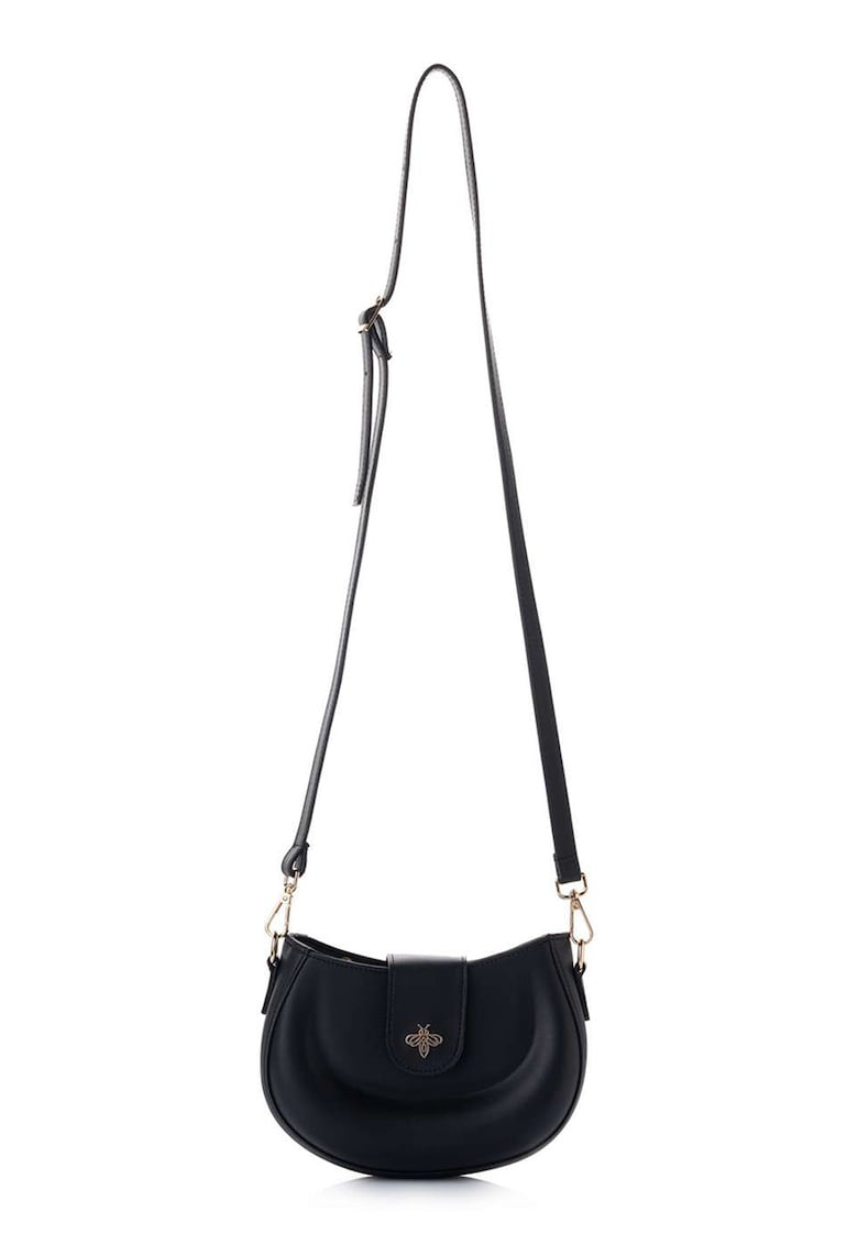 Geanta crossbody de piele ecologica cu logo metalic - Negru