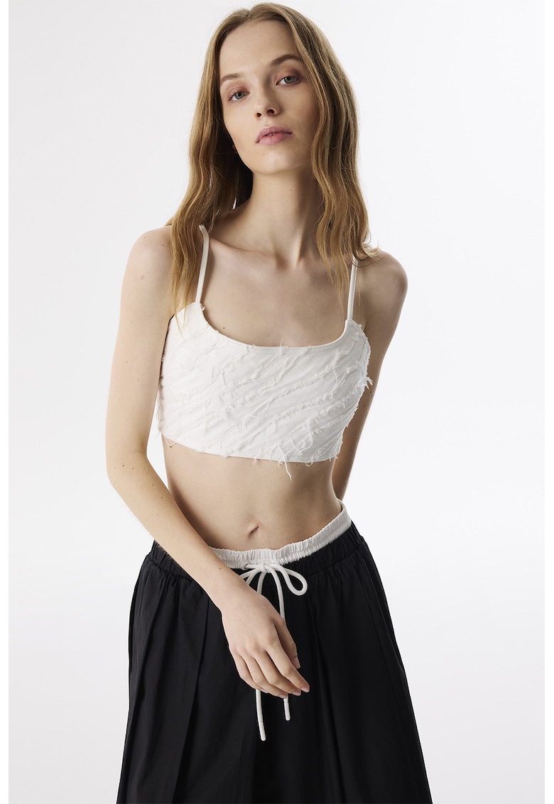 Top crop cu fermoar - Alb