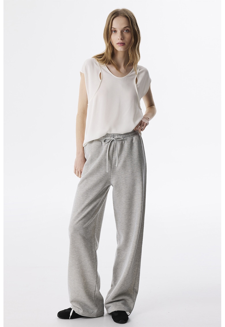 Pantaloni relaxed fit de trening cu snur - Gri deschis
